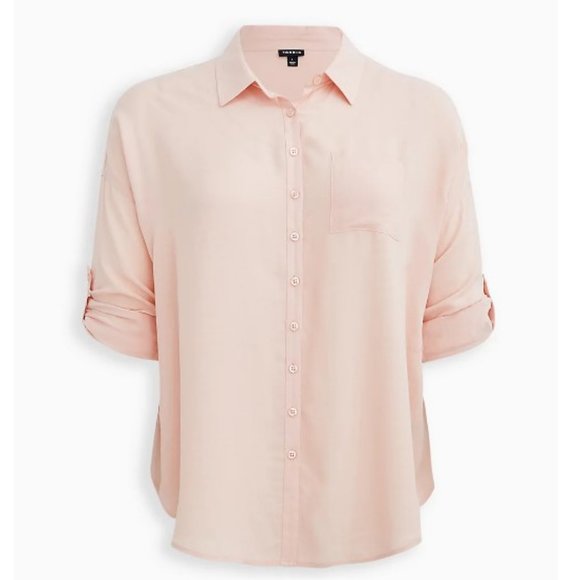Linen Drop Shoulder Button-Front Shirt - Torrid 0 - Picture 1 of 8